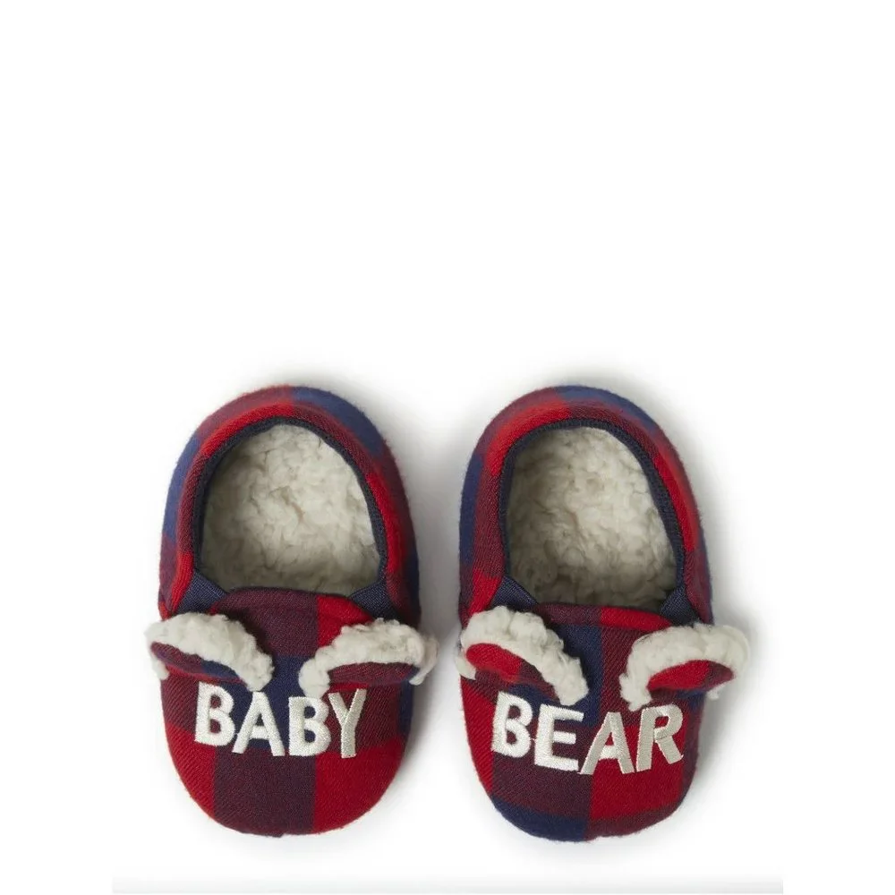 Dearfoams Cozy Comfort Baby Bear‎ Plaid Closed Back Slippers Cozy Flannel Lining